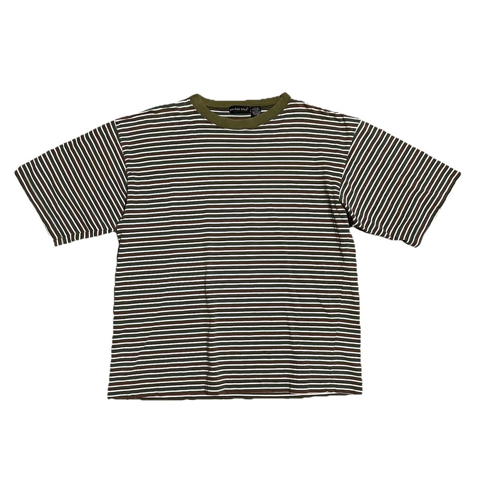 Vintage 90s Anchor Blue Striped Tee T-shirt Green XL Surf Skate Boxy